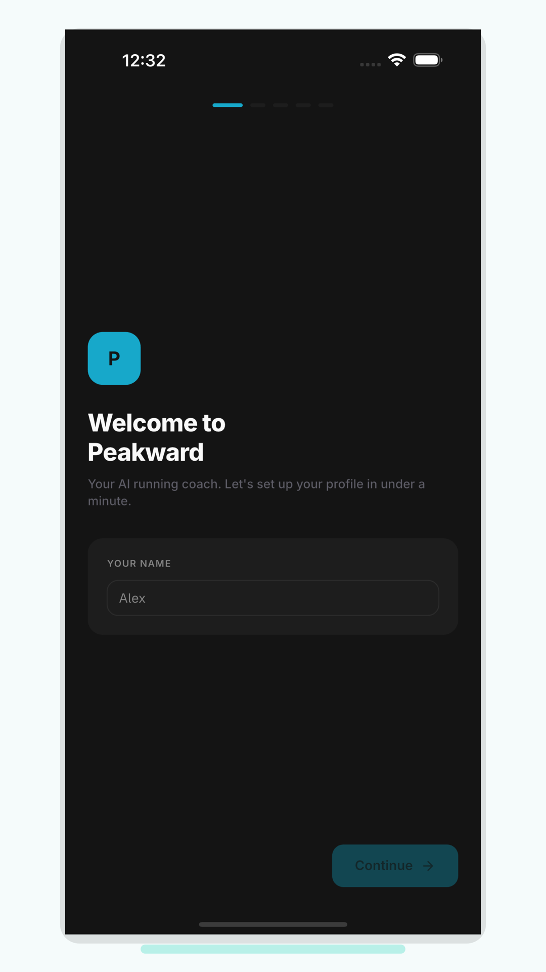 Peakward onboarding screen
